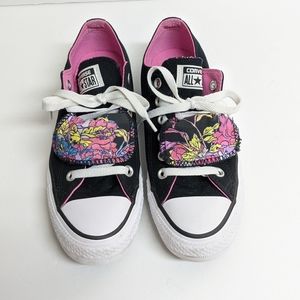 Converse Double Tongue Black & Pink Floral size 7